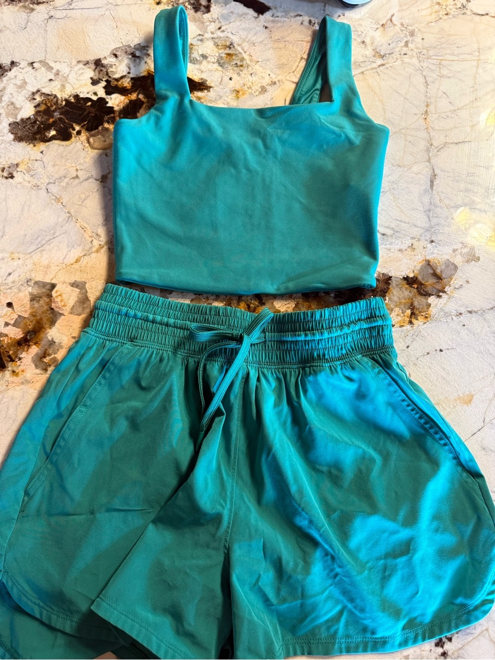 Abercrombie & Fitch Teal Crop Tank and Athletic Shorts Set